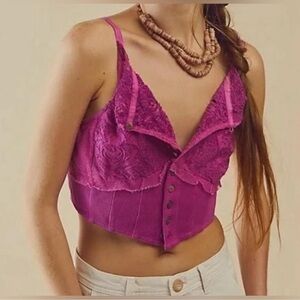 SALE🚨NWT🎀Free People Have My Heart Crop Lace Button Tank Size Large Pink